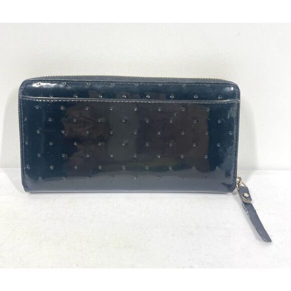 Kate Spade Patent Black Dotted Continental Wallet Zip Around Polka Dot Lining - Picture 2 of 7